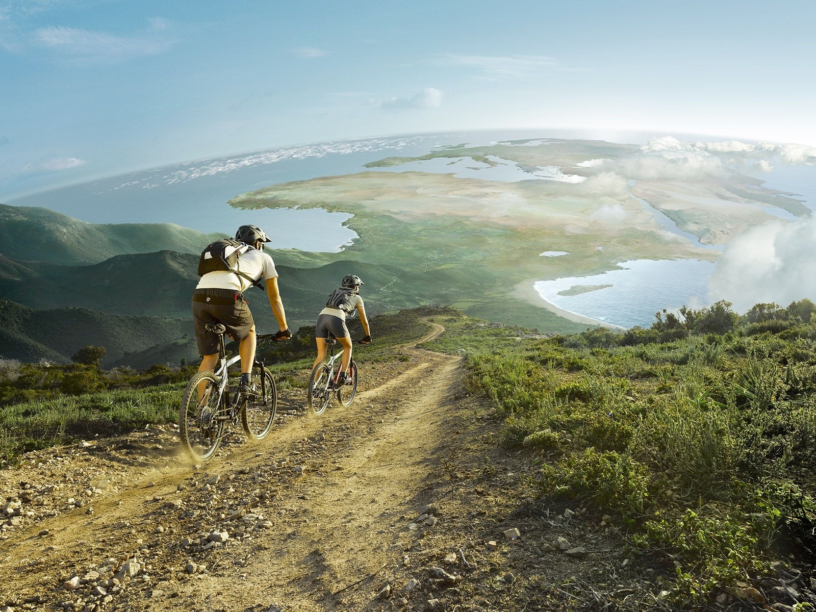 Landscape bicycle art nature path vehicle people women Custom Gaming Mat Desk