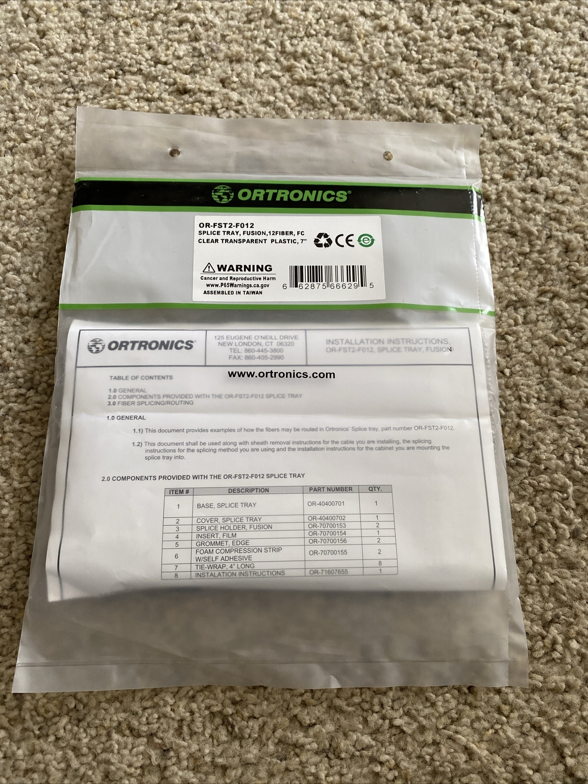 Ortronics OR-FST2-F012 Fusion Splice Tray 12-Fiber, Clear Transparent, 7"