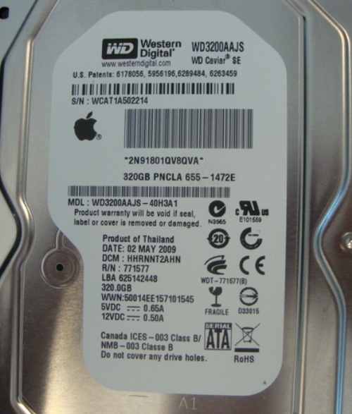 WD3200AAJS-40H3A1 DCM:HHRNNT2AHN Apple 655-1472E 320gb Sata Desktop HDD