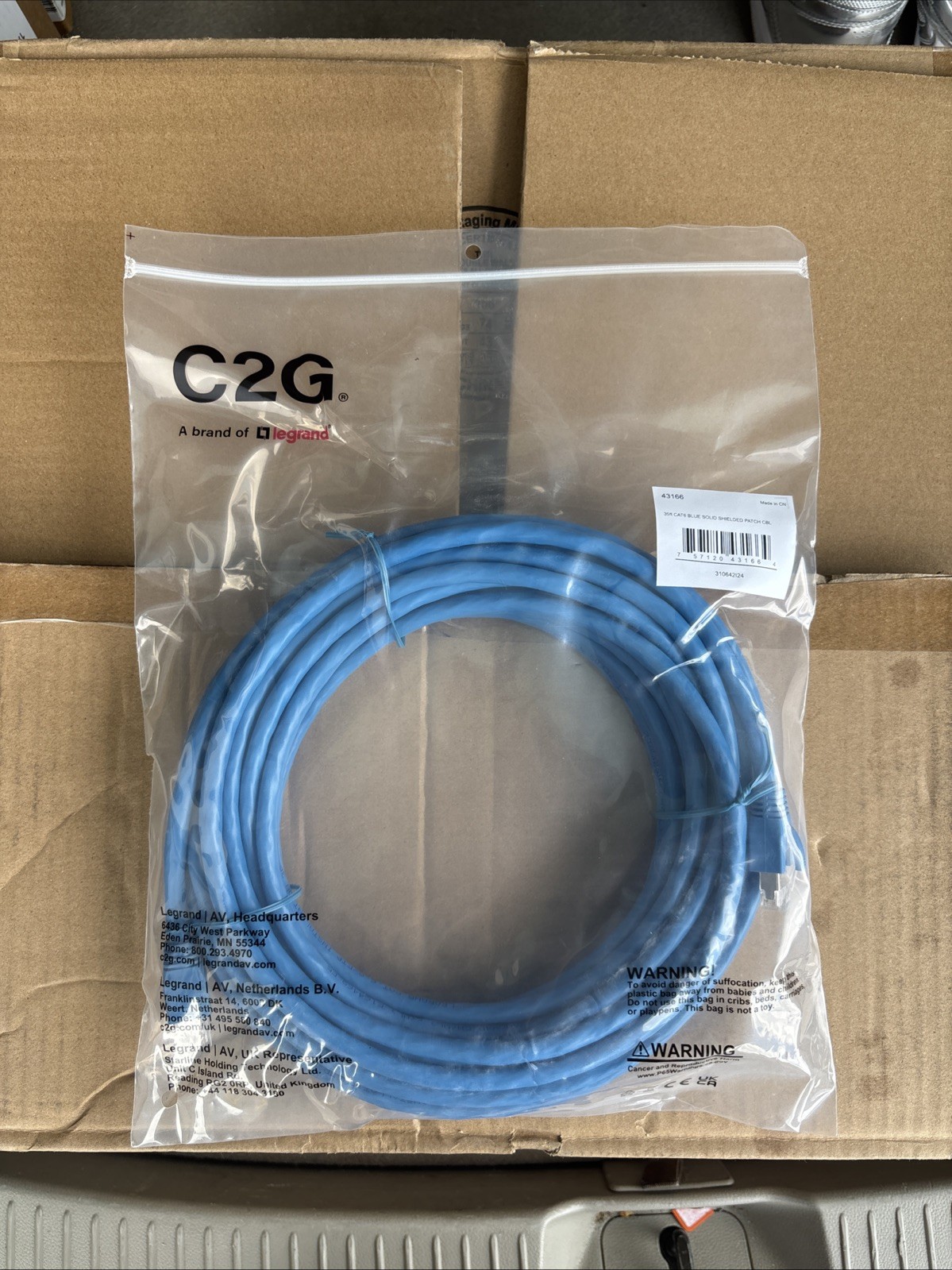 C2G 43166 35ft Cat6 Snagless Solid Shielded Ethernet Network Patch Cable Blue