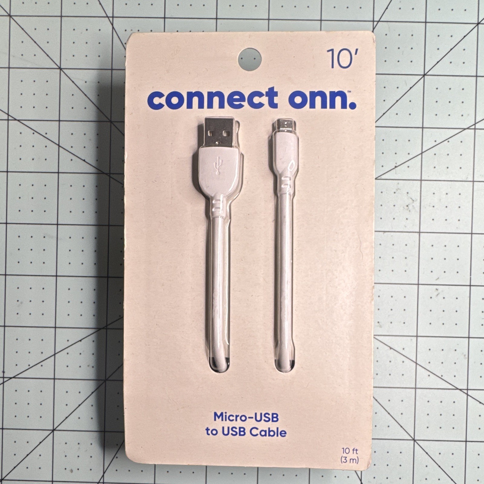 onn. 10 ft White USB-A to Micro-USB Cable for Charging & Data Transfer