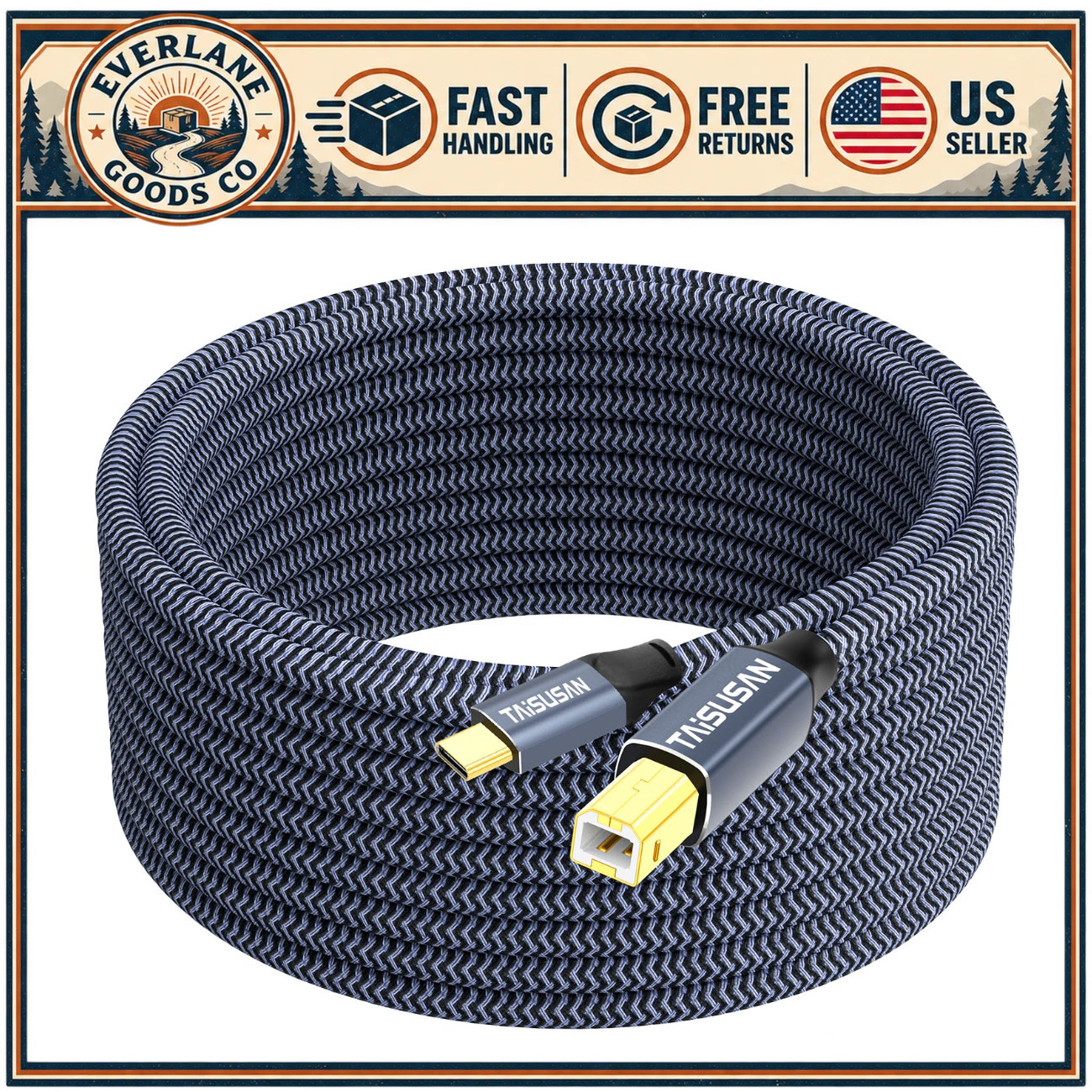 25ft USB C to B Printer Cable, MIDI Compatible for MacBook Pro/Air, Printers & S