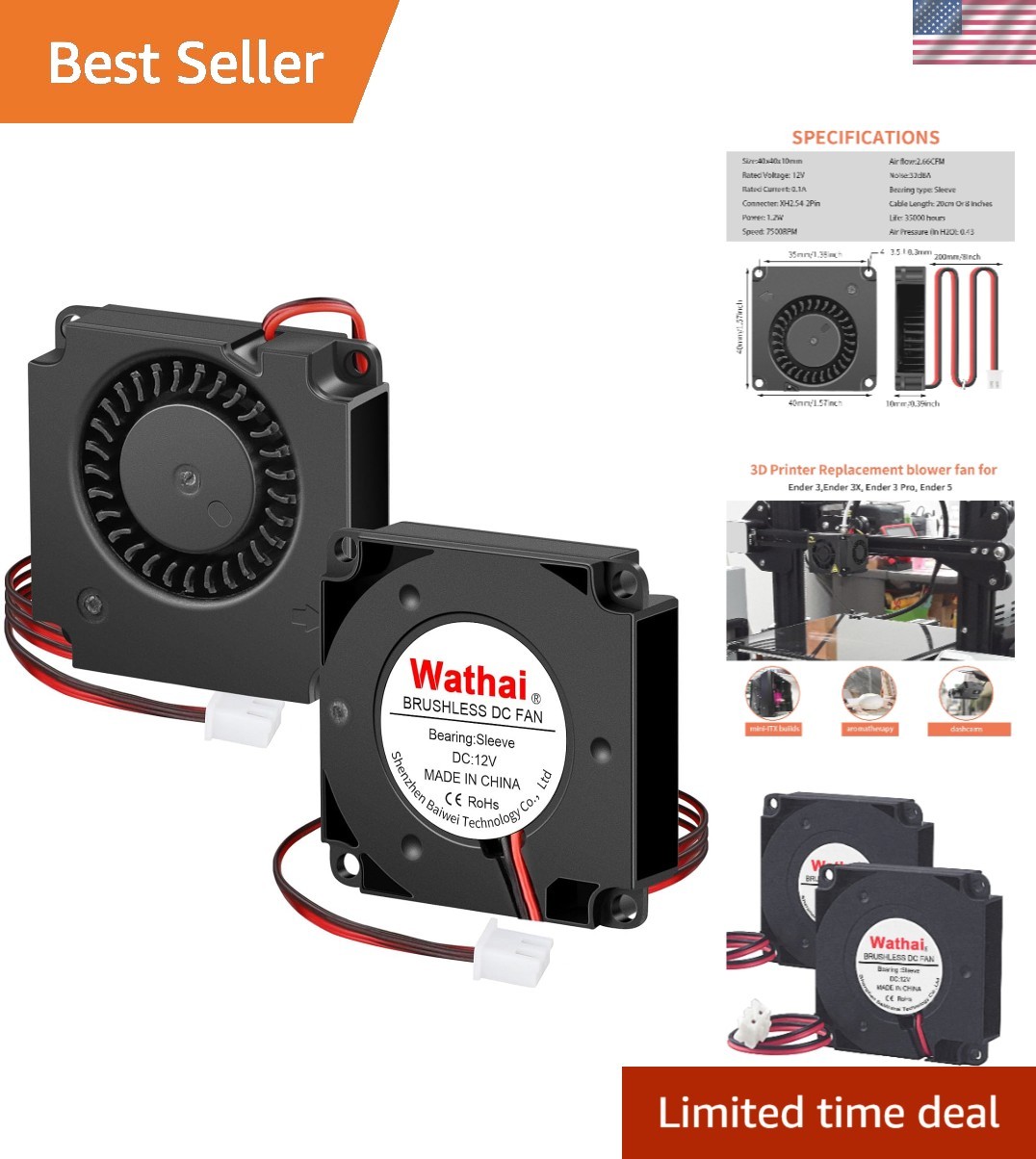 Compact 40mm Blower Fan 12V - High Airflow & Easy Installation for DIY Projects