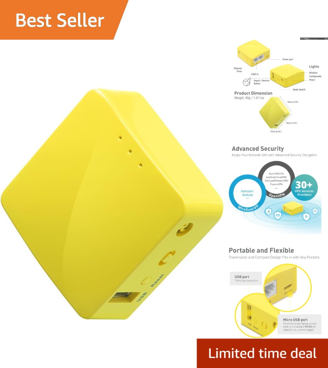 Mango Portable WiFi Router - Effortless Setup with Mobile App Control & Security