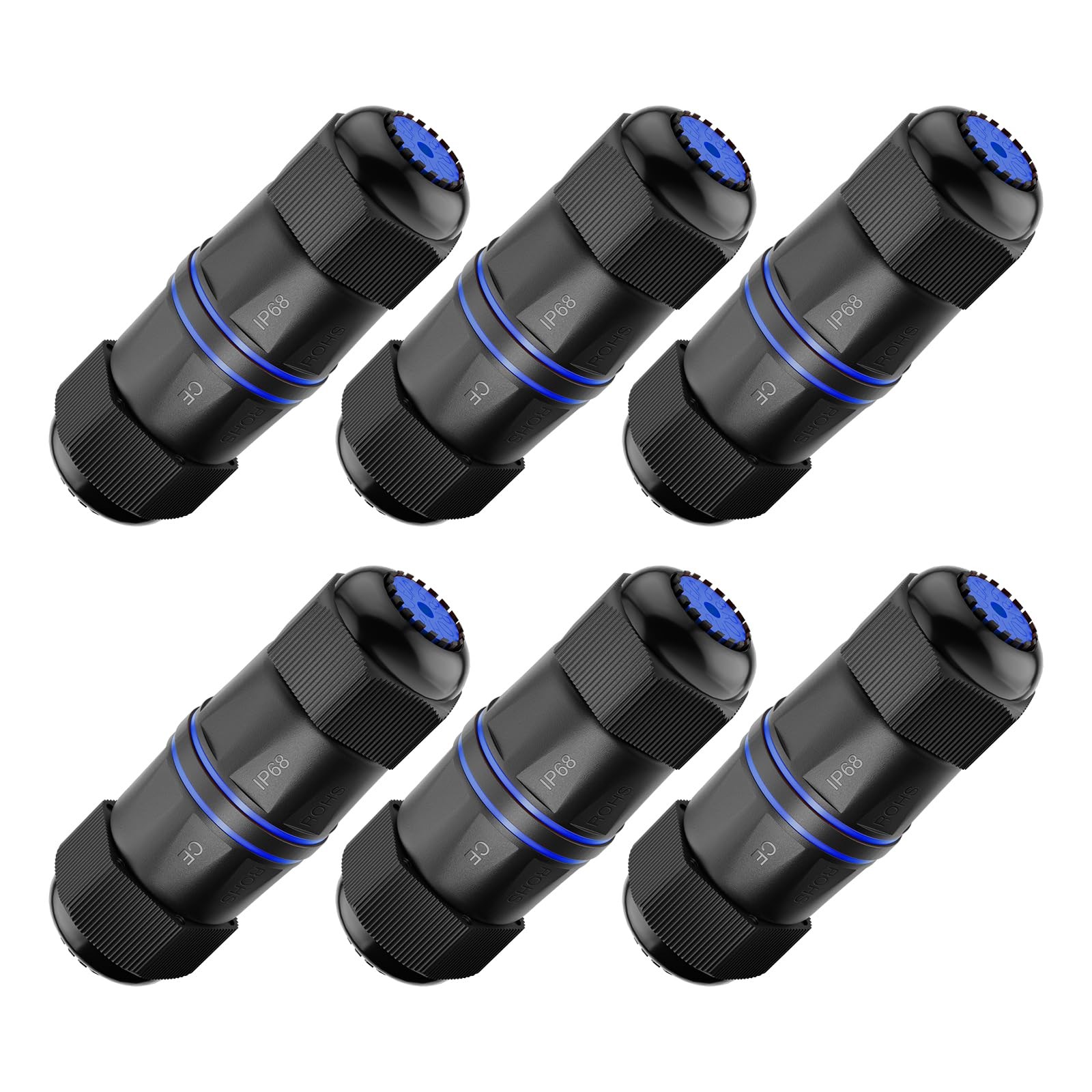 CAT6 Waterproof RJ45 Coupler IP68 3.23" PoE Support, Blue, 6-Pack
