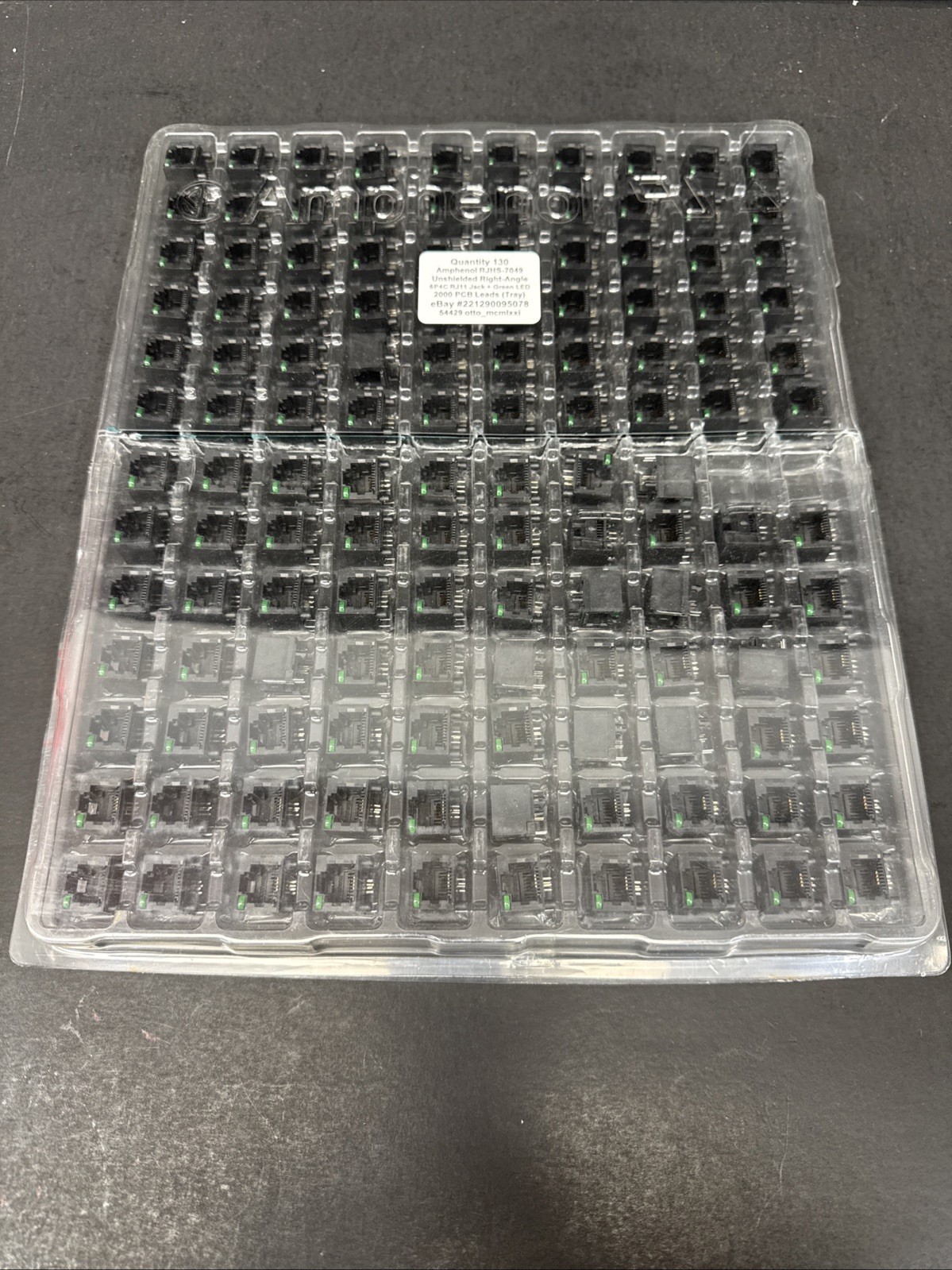 128 Pcs Amphenol RJHS-7049 RJ11 6P4C Right Angle PCB Jack Green LED