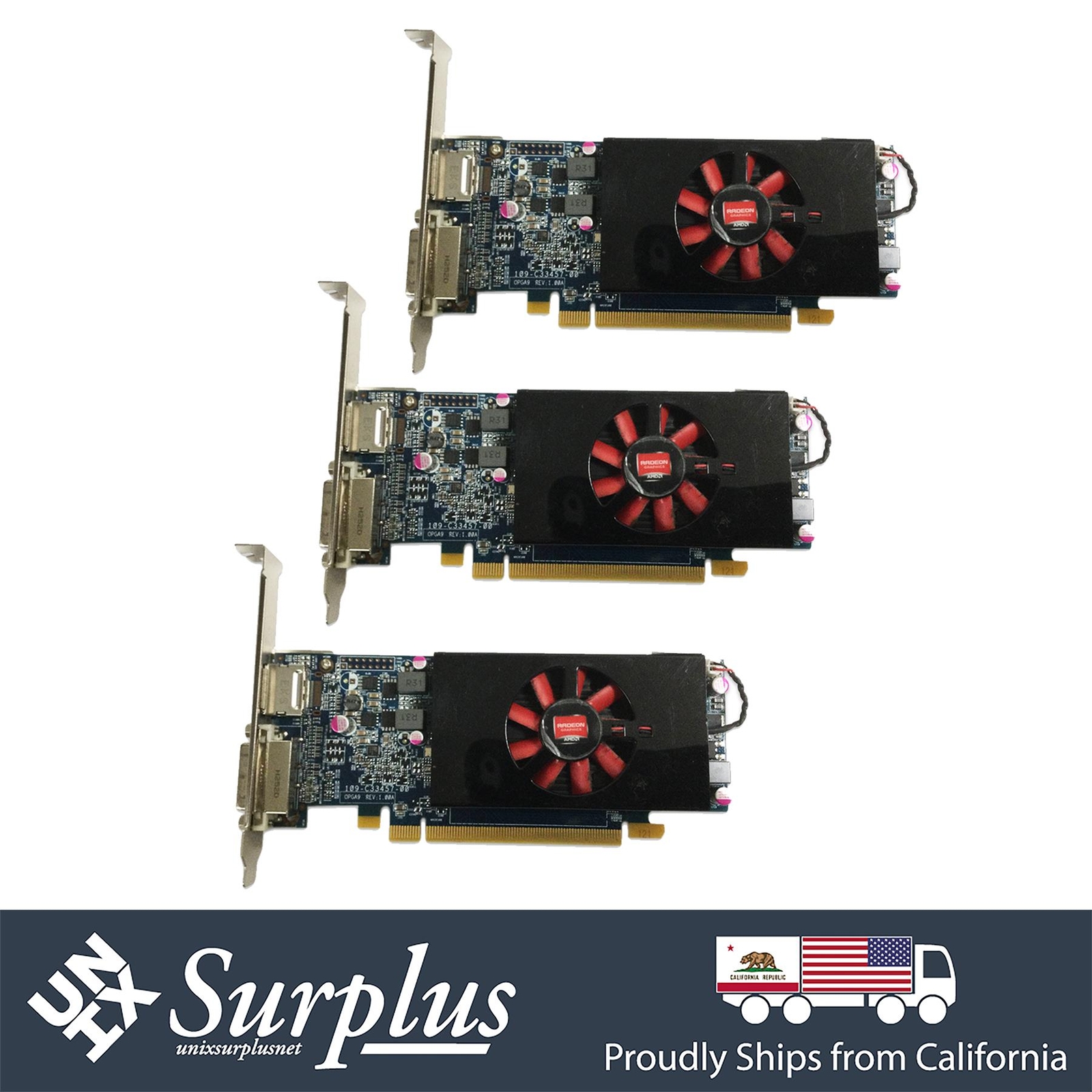 3x Dell AMD ATI Radeon HD 7570 1GB GDDR3 PCIe DVI DP Graphics Card GPU
