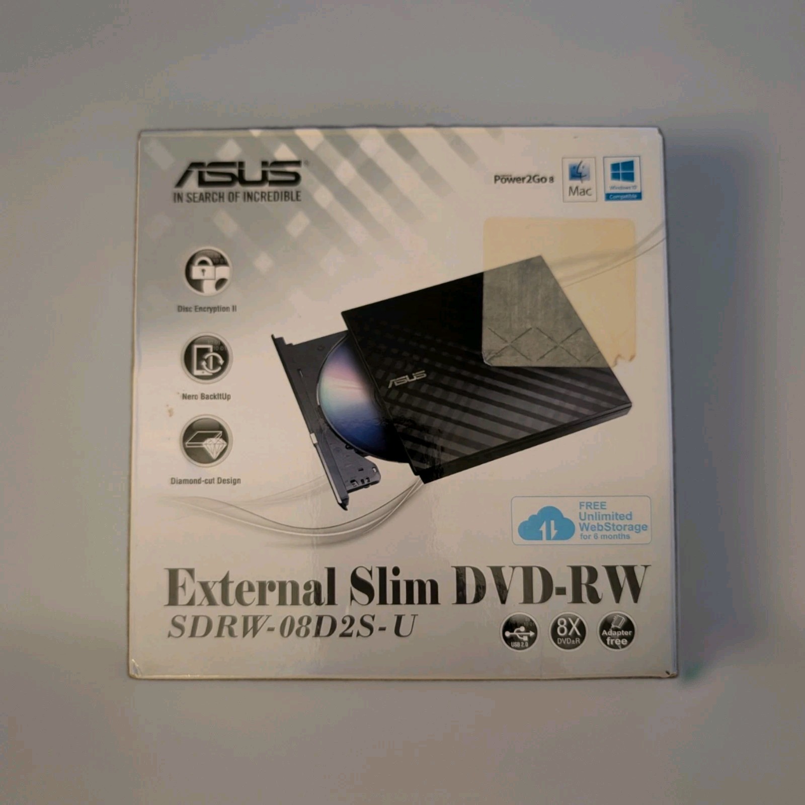 ASUS External Slim DVD Drive SDRW-08D2S-U LITE PC Mac Cable Manual Included