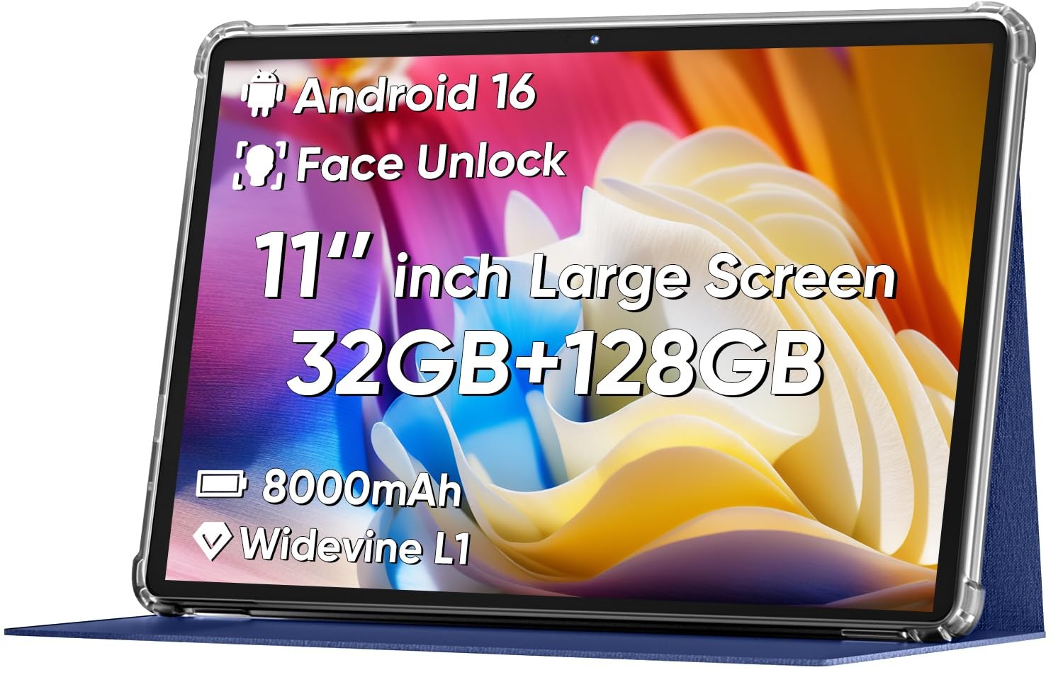 COLORROOM 2026 Android16 Tablet 11inch, Face Unlock, 18W Fast Charge,Blue