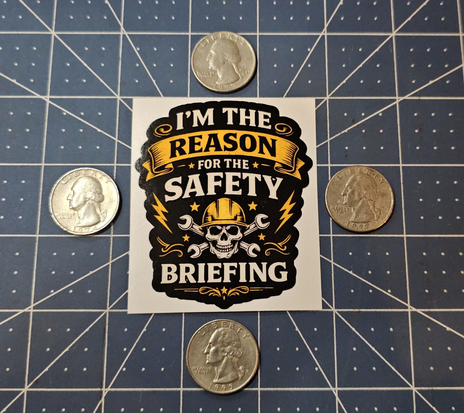 (2pcs) Funny Safety Briefing Sticker 2.5" x 2.95" Hard Hat Decal OSHA Humor