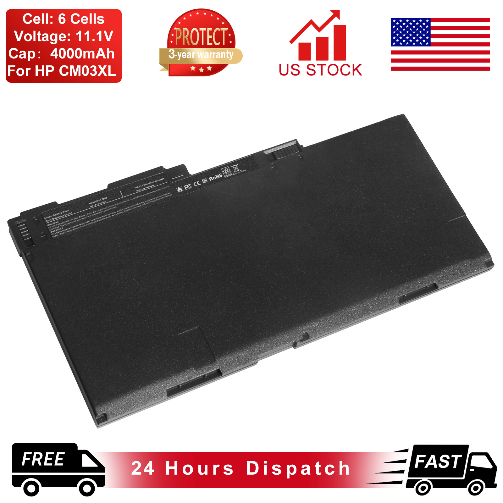 Lot CM03XL Battery For HP EliteBook 740 840 850 G1 G2 Series 717376-001 4000mAh