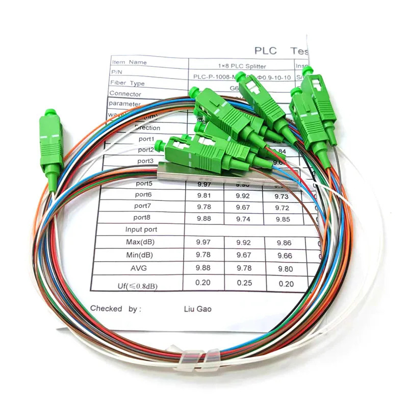 PLC Splitter 1x8 SC/APC 0.9mm Steel Tube Mini Blockless FTTH SM 1*8 SC Connector