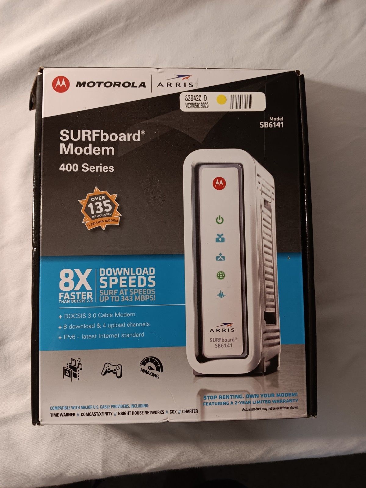 Motorola ARRIS SURFboard SB6141 DOCSIS 3.0 Cable Modem 400 Series (White) A7