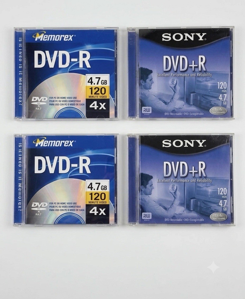 Lot of 4 Factory Sealed Blank Recordable DVDs (Memorex & Sony)