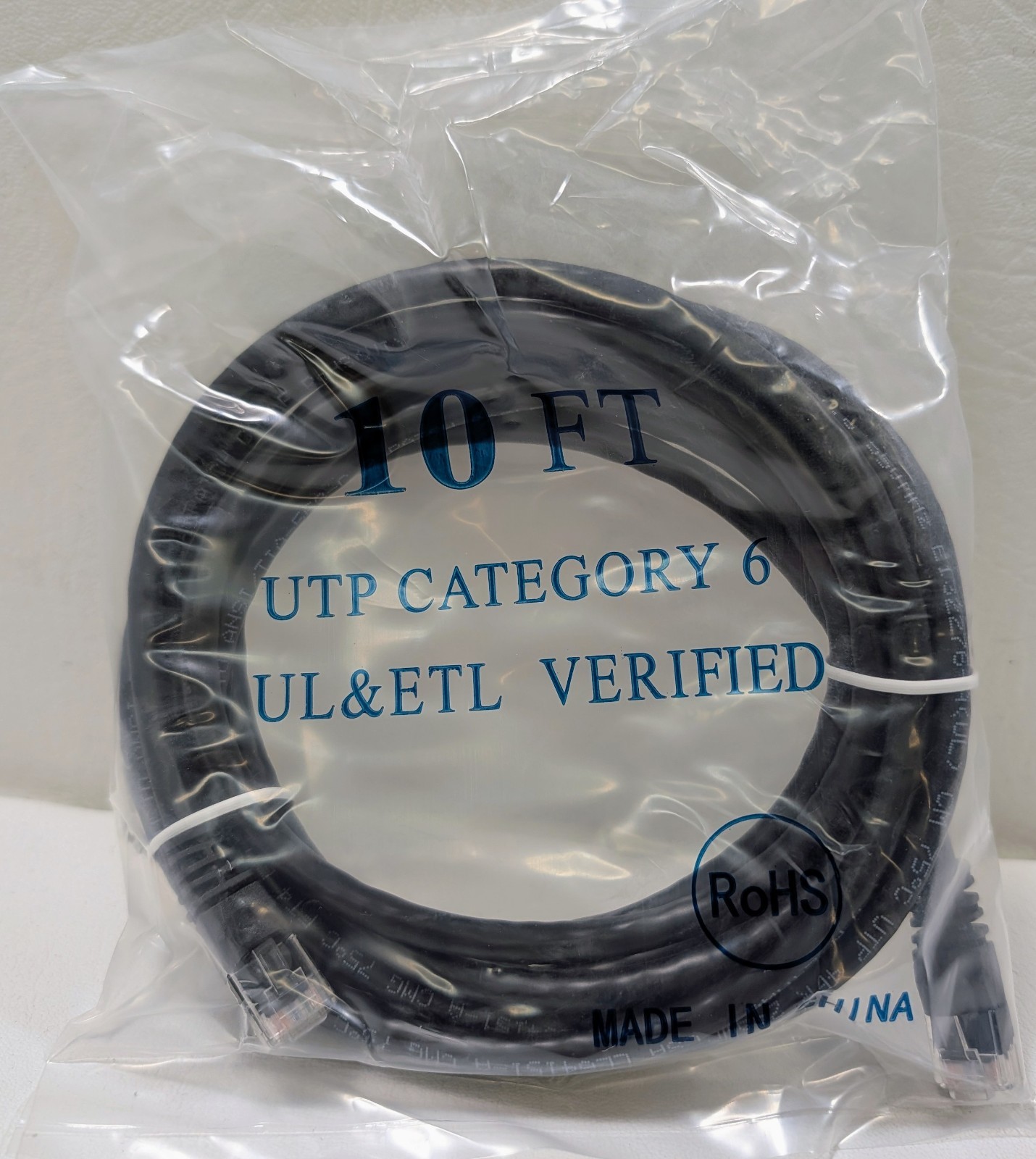 10-Pack Of 10FT Cat6 Ethernet Cable Black Snagless UTP Patch Cord UL ETL - NEW 
