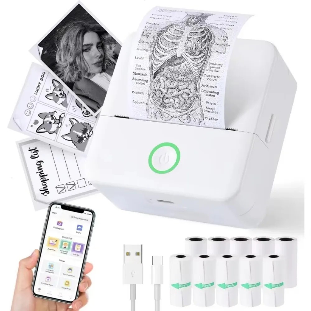 Wireless Thermal Photo Printer Mini Print Pod Sticker Printer with 10Roll Labels