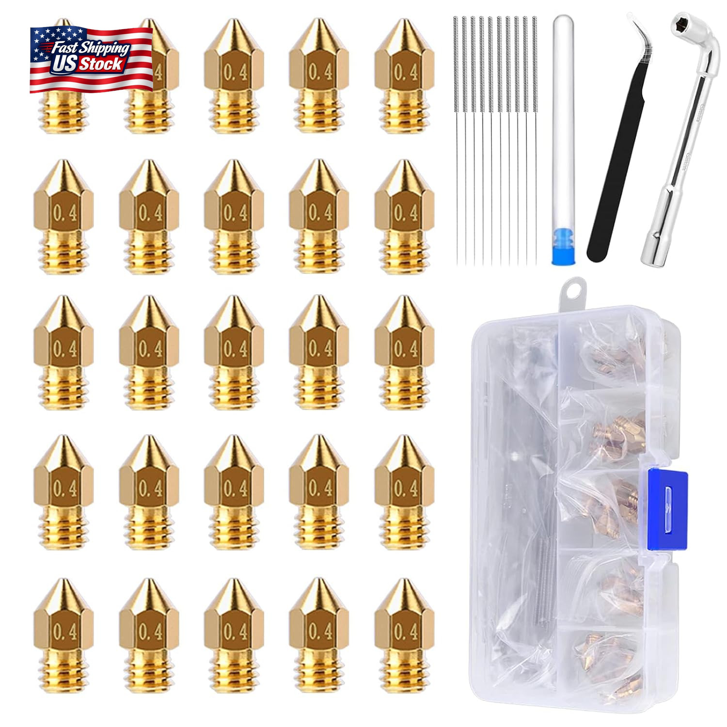 Comgrow 25PCS MK8 Ender 3 V2 Nozzles 0.4MM, 3D Printer Brass Hotend Nozzles