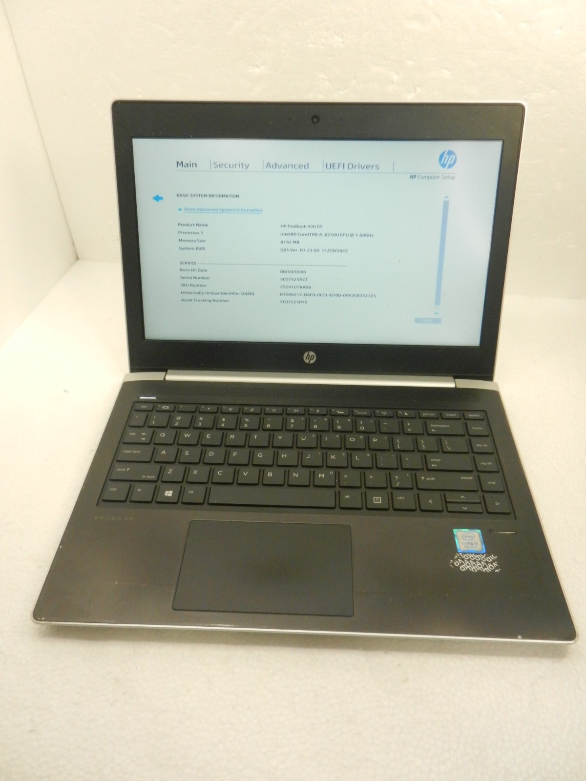 HP ProBook 430 G5 Intel Core i5-8250U @ 1.60GHz / NO RAM / No hdd
