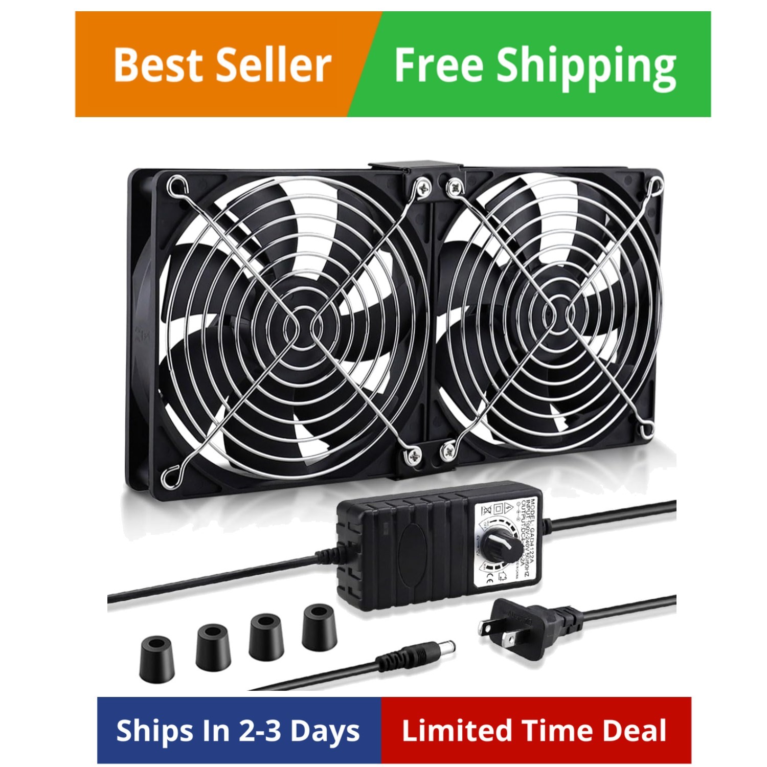 Big Airflow 2 x 120mm 240mm Computer Fan with AC Plug Cabinet Fan 110V 240V A...