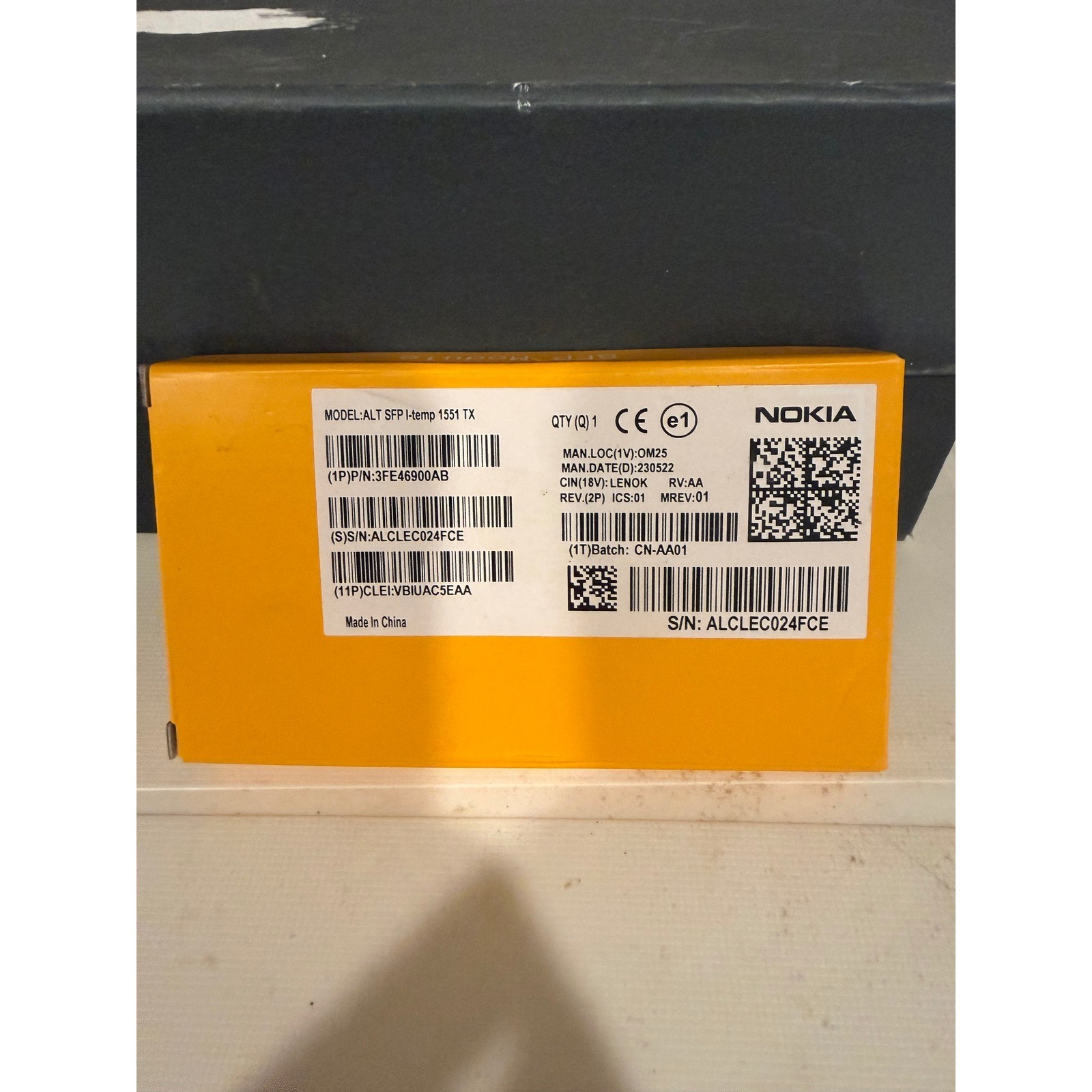 Nokia ALT SFP I-temp 1551 TX 3FE46900AB Transceiver Module New Yellow Box