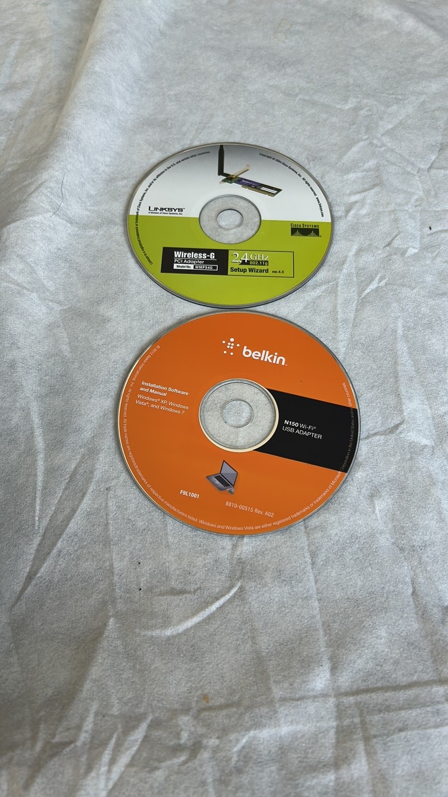 Bundle: Vintage Linksys Wireless-G and Belkin N150 Wi-Fi Installation CDs