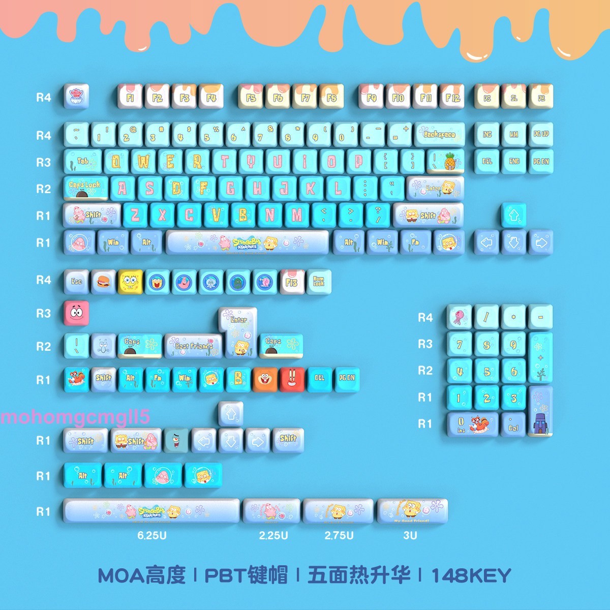Cute Cartoon Keycap Set 148-key Keycaps For Mechanical Keyboard MOA H Girls Gift
