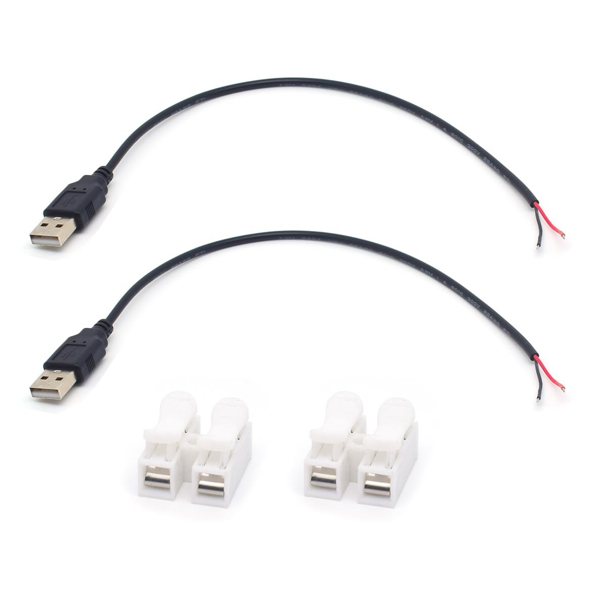 ELNONE 2PCS 22AWG Short USB Plug Pigtail 2 Wire Cable,0.3M/1FT 2.0 Black