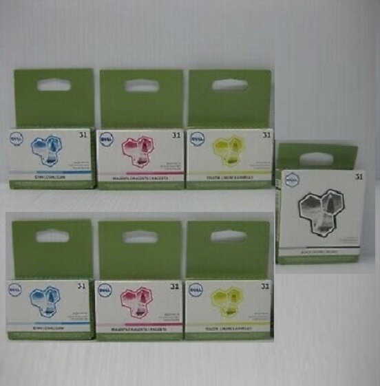 7 New Genuine Factory Sealed Dell Series 31 Blk Cyn Mag Yel Inkjet Cartridges