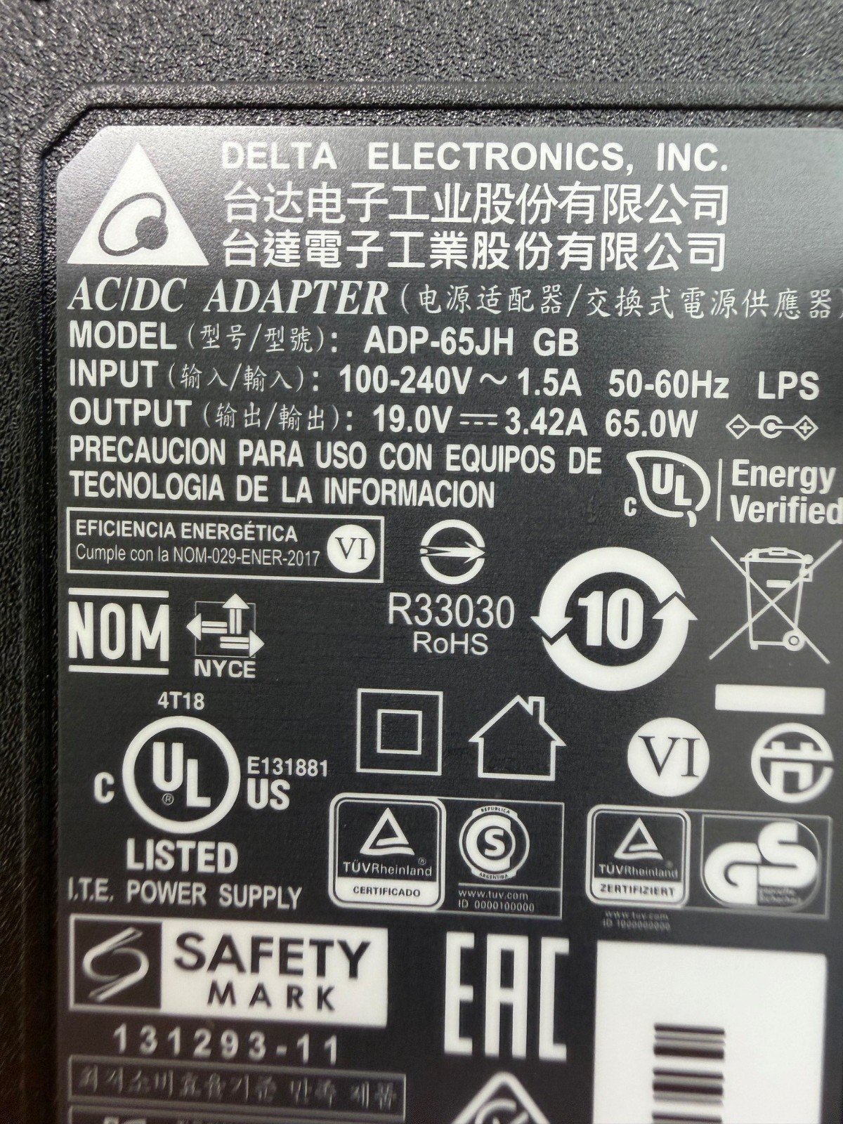 Original Delta 19V 3.42A  2.5mm  ip Power Supply Adapter ADP-65JH HB TAA Comp.