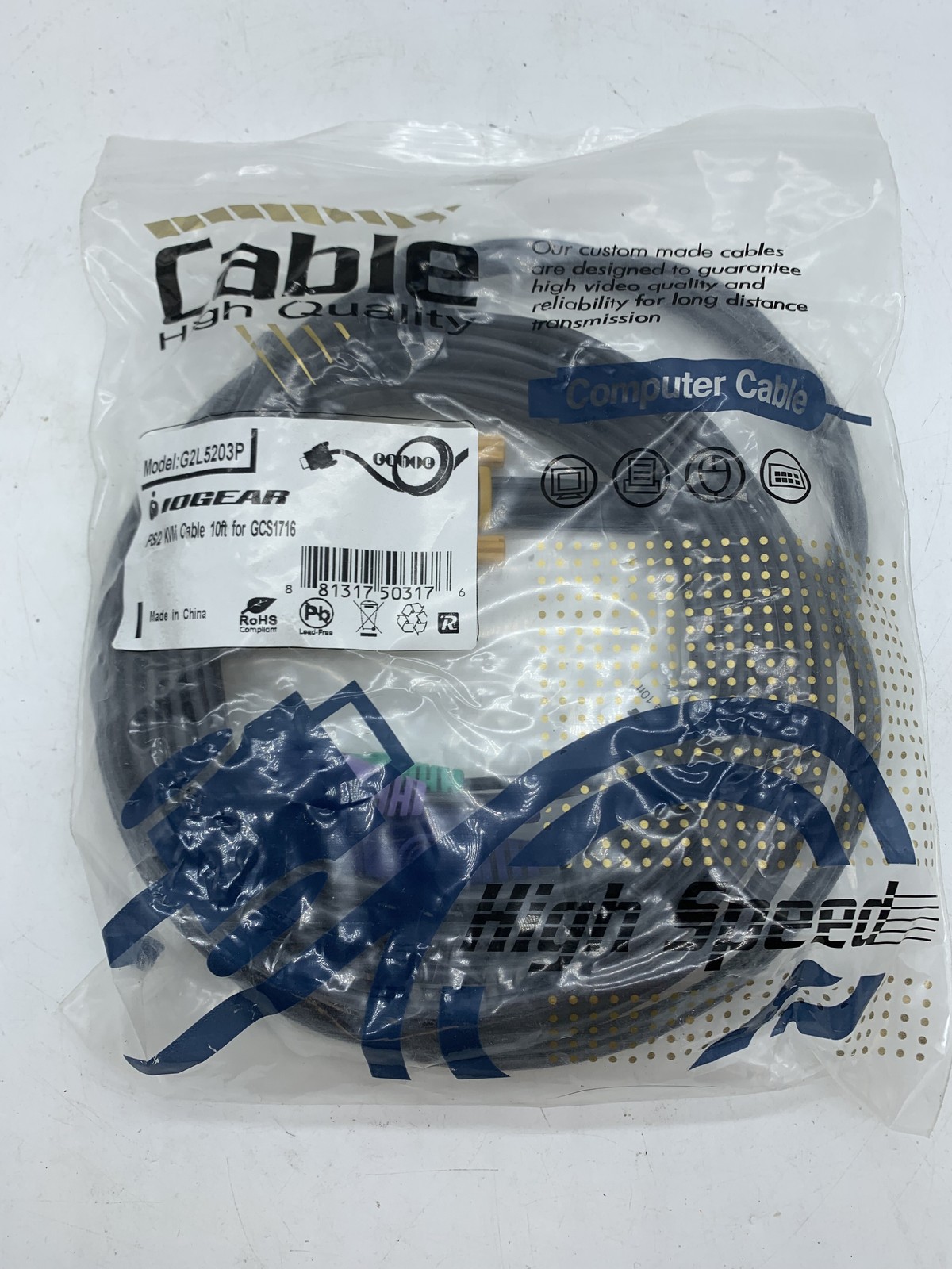 SEALED NEew IOGEAR G2L5203P PS/2 KVM Cable 10 Ft ~ 
