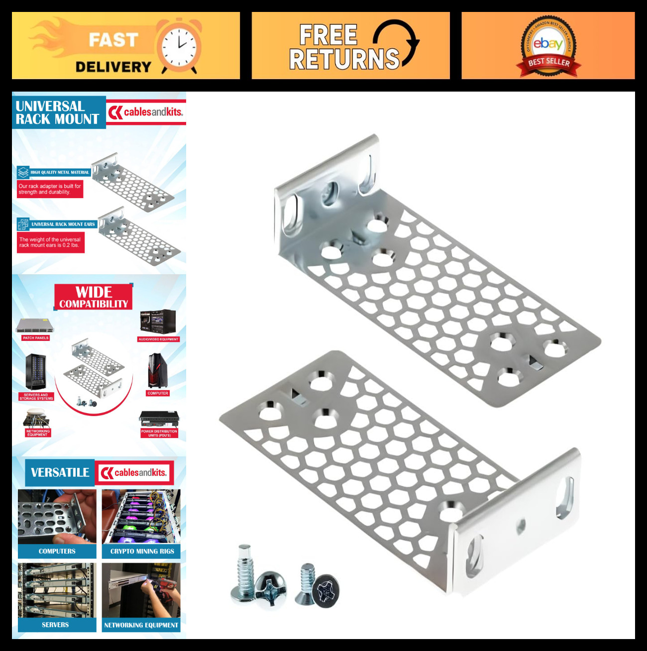 Universal 19" Rack Mount Kit for Cisco 2960-X, Adjustable, Durable, Easy Install