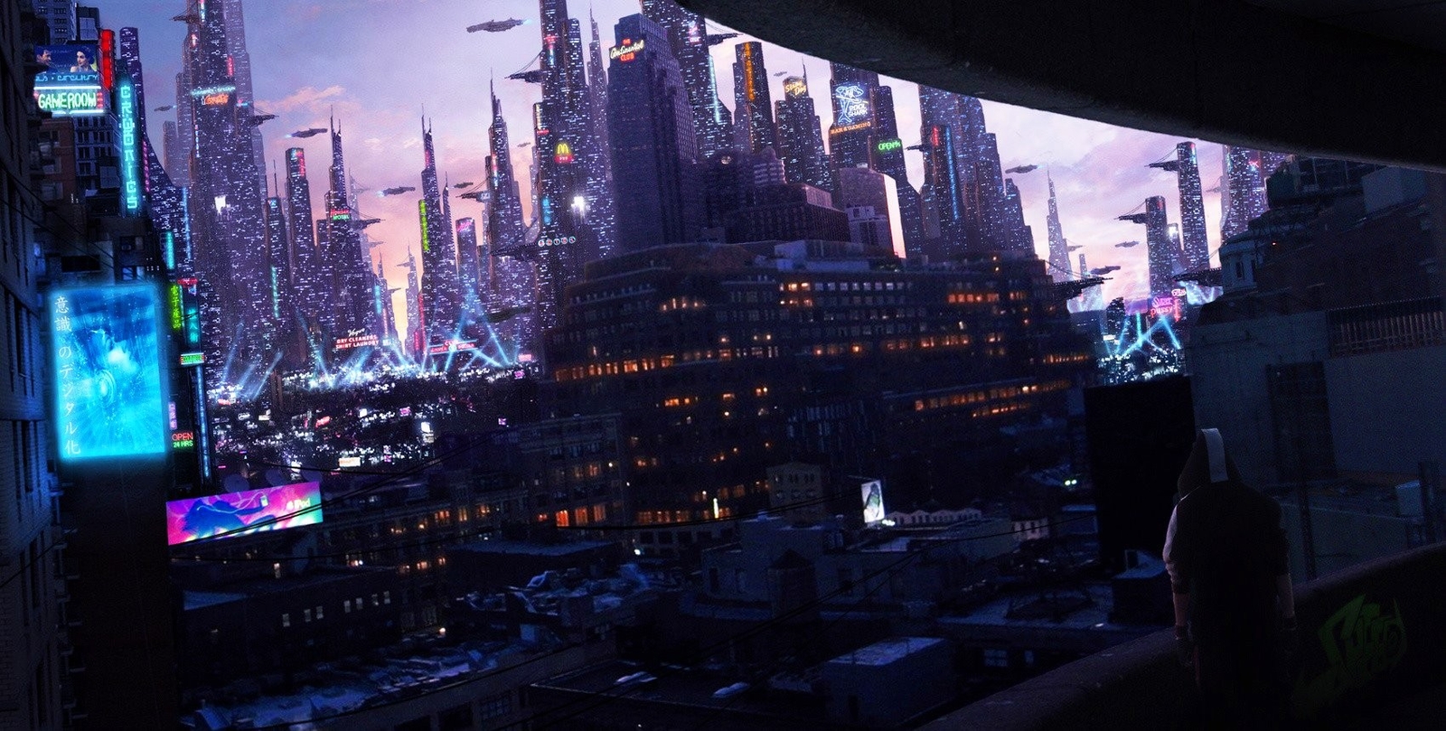 Landscape cityscape neon architecture futuristic city Custom Gaming Mat Desk