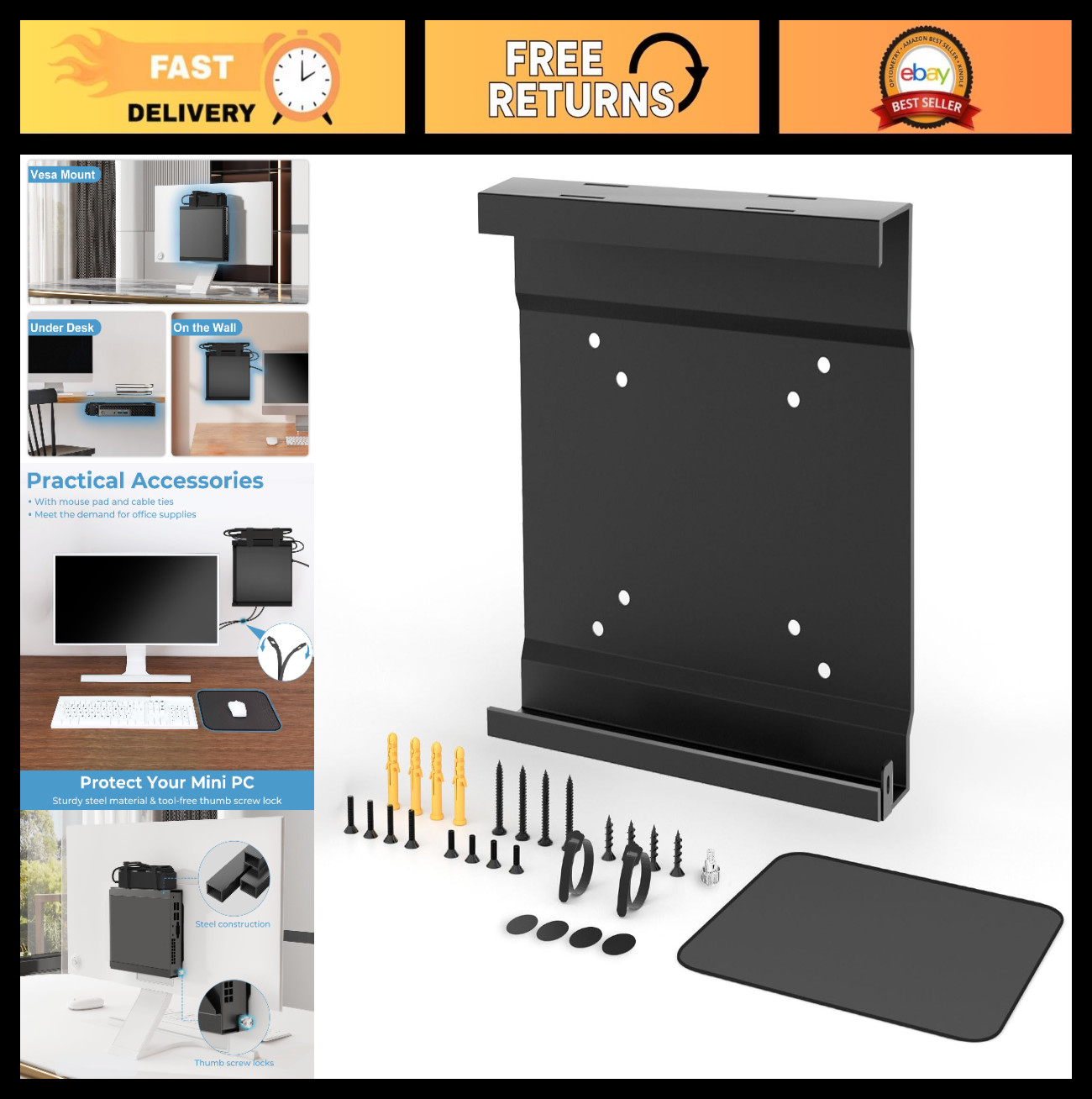 Mini PC VESA Wall Mount for OptiPlex MFF & Pro Micro, Under Desk Bracket, Mouse