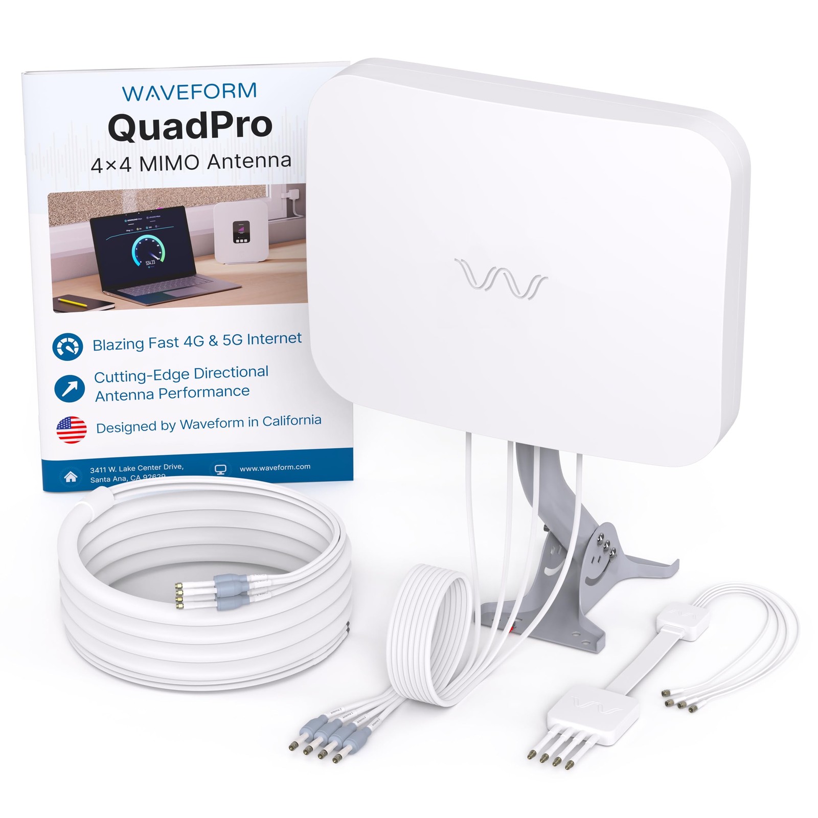 Waveform QuadPro 4x4 MIMO Complete Kit w/ 20' cable & Window Entry, White