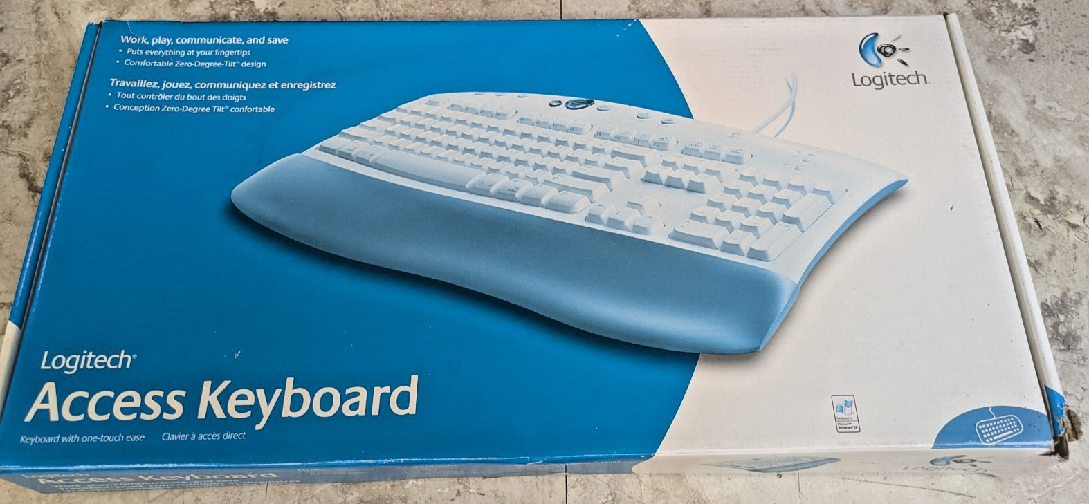 Vtg Logitech Access Keyboard PS/2 Wired 967228-0403 With Palm Rest in Box