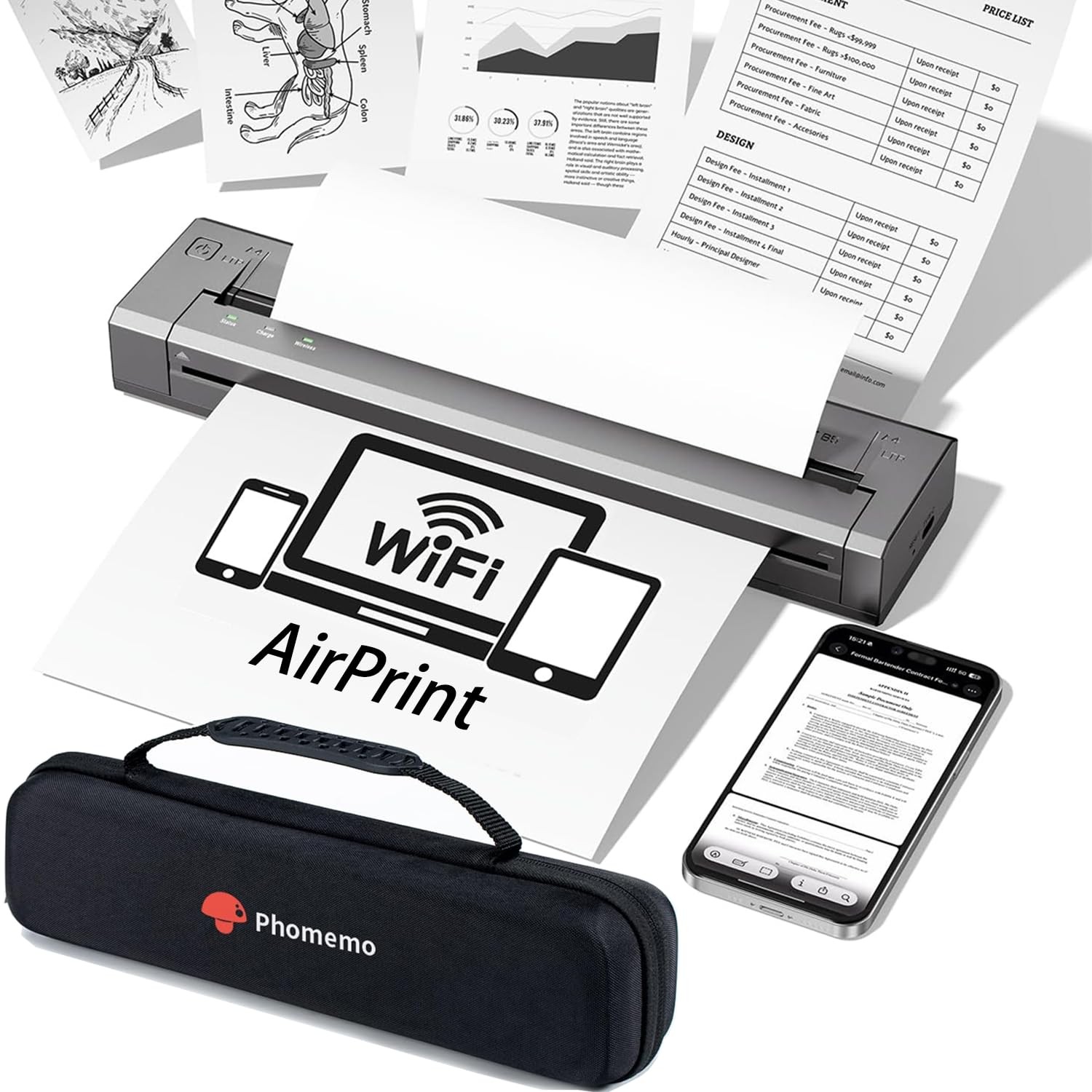 Phomemo G100 Pro AirPrint Portable Printers Wireless for Travel with Case