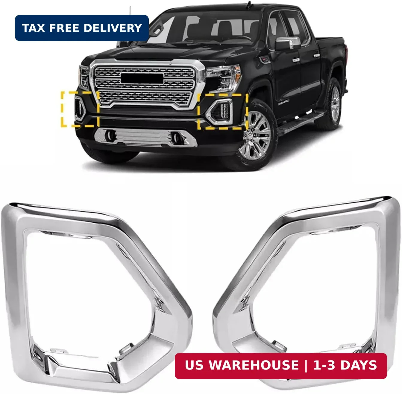 1 Pair Front Driving Fog Light Bezel Cover for GMC Sierra 1500 4-Door Denali SLT