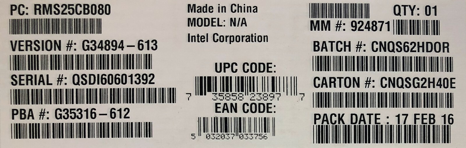 Intel RMS25CB080 SAS/SATA 6 Gb/s Integrated RAID Module NEW BROWN BOX