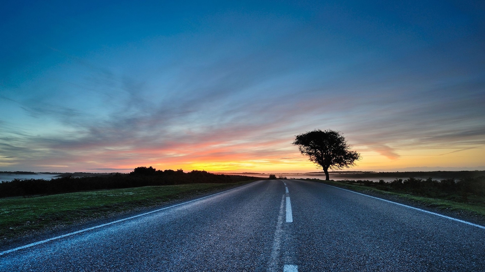 Landscape street trees road sunlight sky clouds sunset Custom Gaming Mat Desk