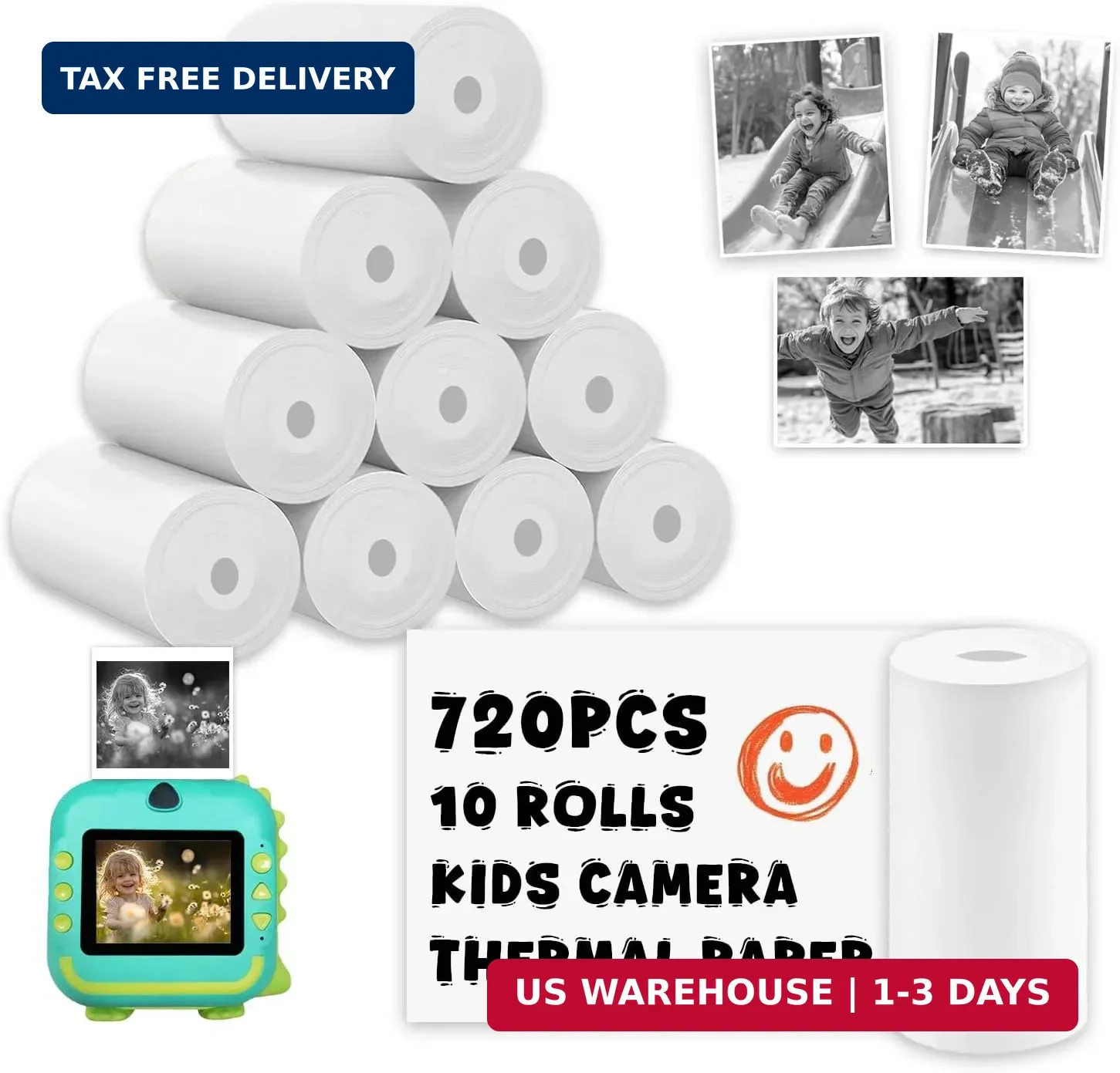 10 Rolls Kids Instant Camera Paper Refill 57x25mm BPA Free Thermal Photo Paper