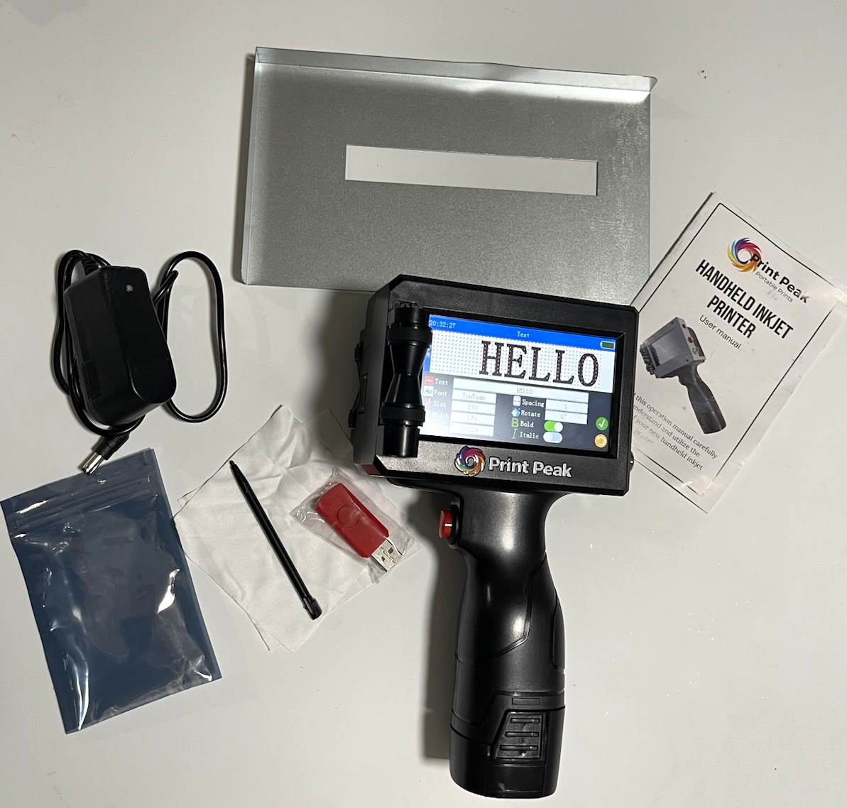 Print Peak Handheld Inkjet Portable B&W Printer w/ USB, Stylus, Manual