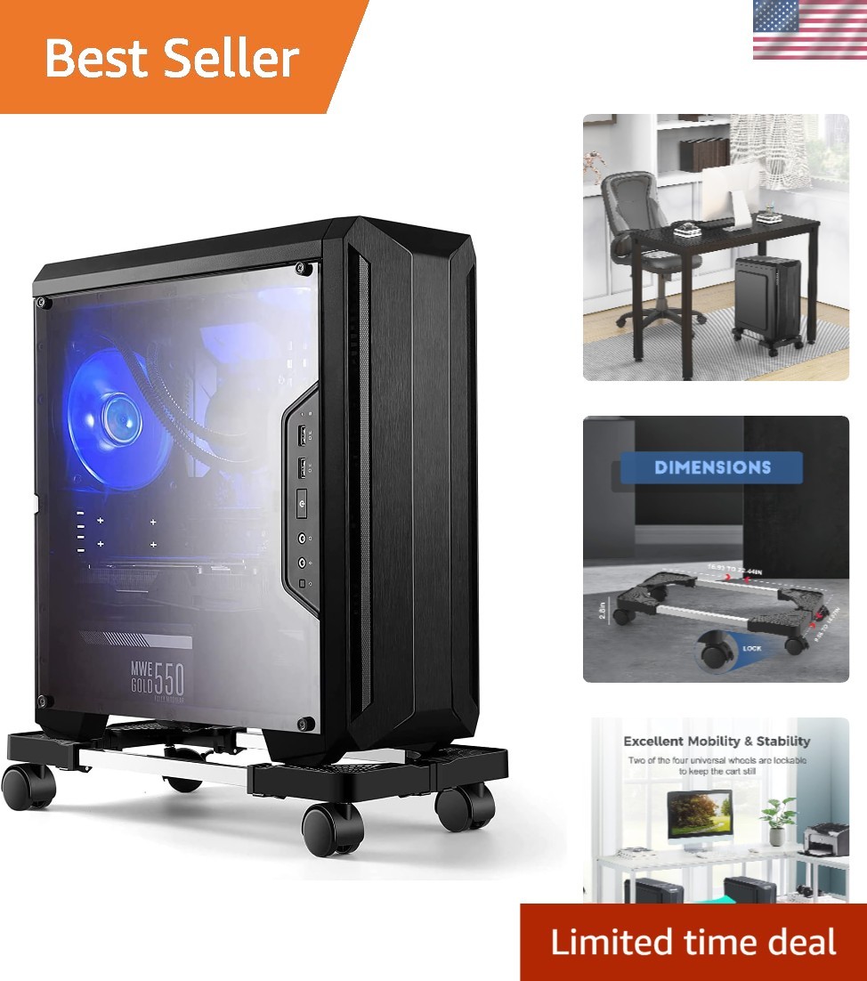 Versatile Under Desk CPU Stand with 4 Wheels - Fits Most PCs - 60lbs Capacity