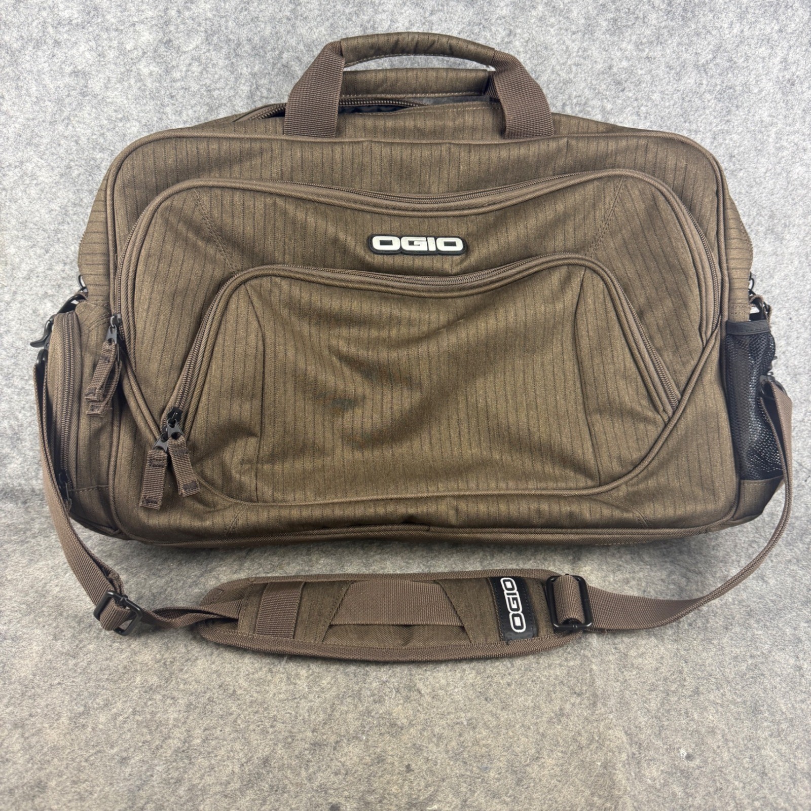 OGIO Street Laptop Messenger Bag Brown Pinstripe Tech Briefcase Shoulder NWOT