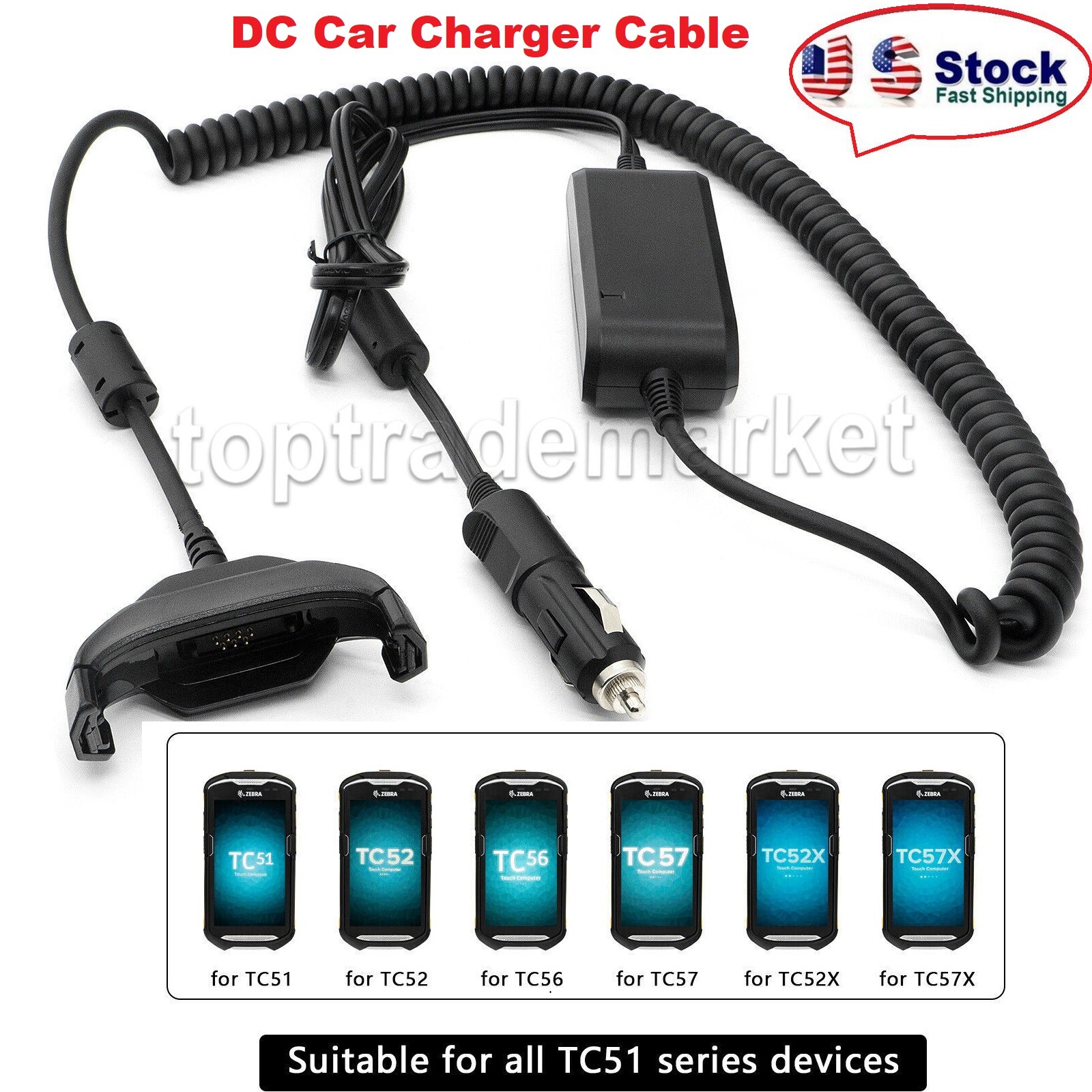 US New DC Car Vehicle Charger Cable for Zebra TC51 510K TC52 TC56 TC57 TC52X 57X