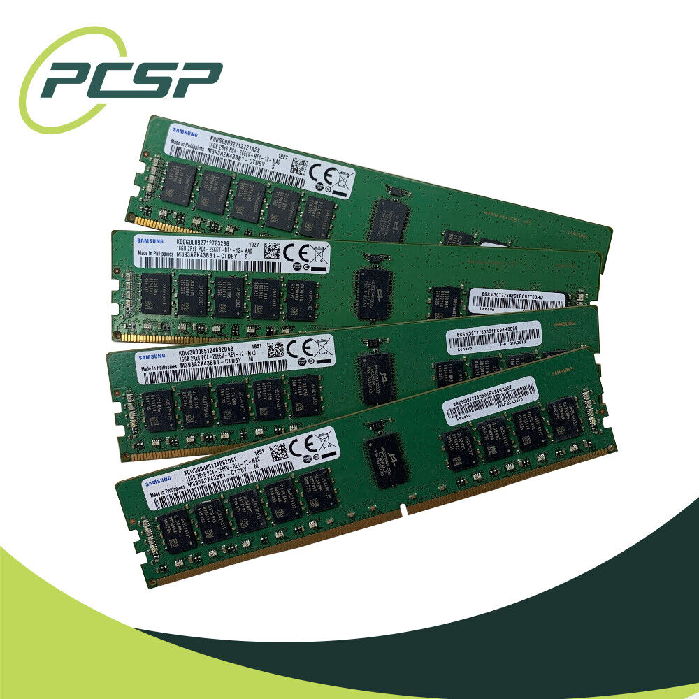 64GB RAM Kit - Samsung 4x16GB PC4-2666V-R 2Rx8 DDR4 REG RDIMM M393A2K43BB1-CTD6Y