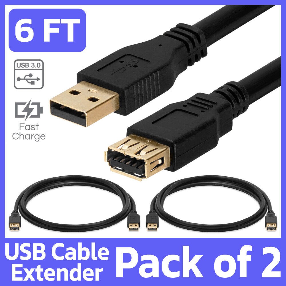 2 Pack USB 3.0 Extension Cable 6 Feet USB Type-A Male to Female Extender Cord