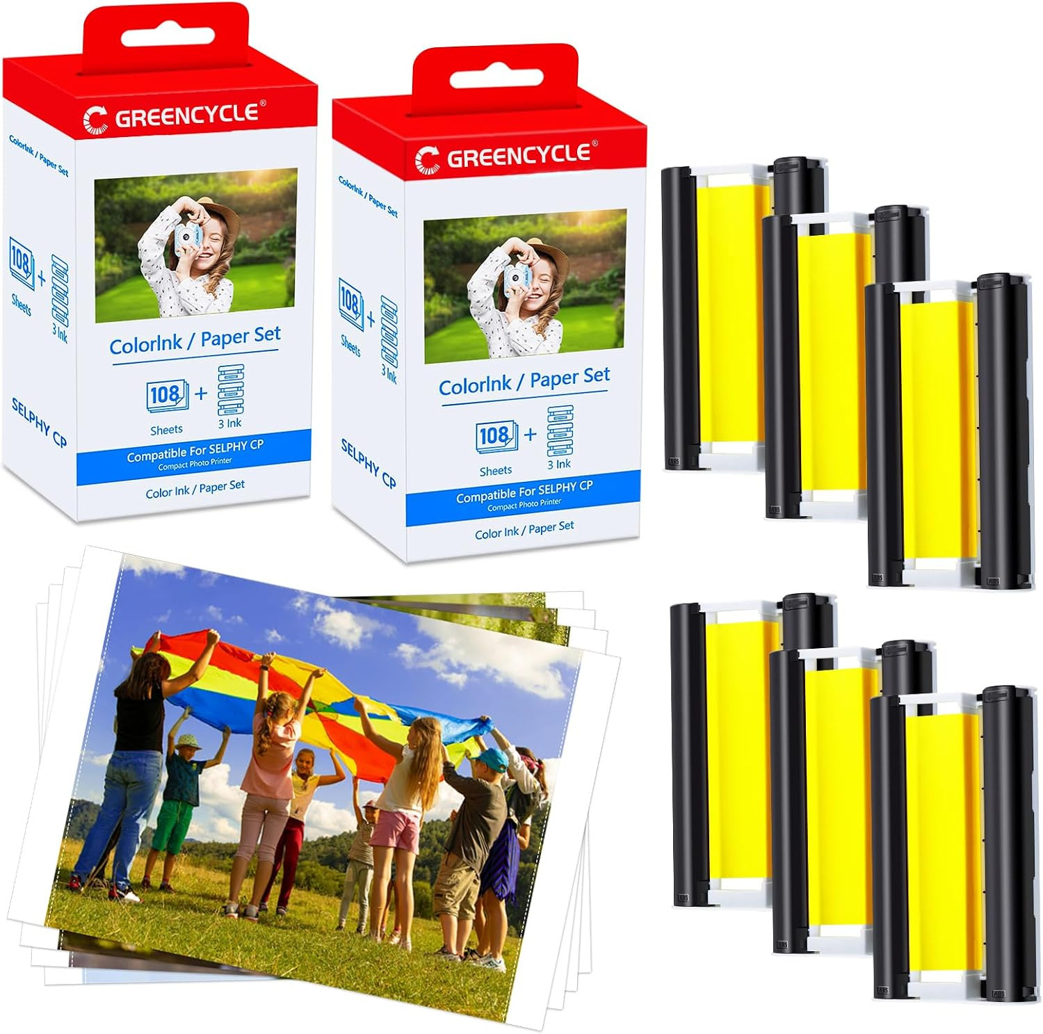 GREENCYCLE KP-108IN 2PK 216 Pcs Ink Ribbon & Paper Fits Canon SELPHY CP910 CP800