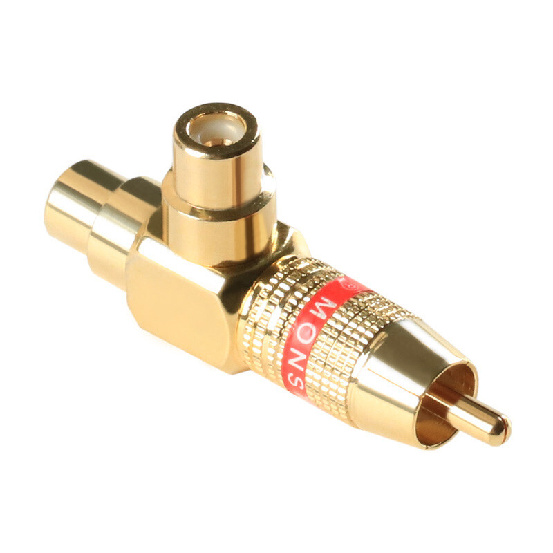 T/F Type RCA Male To 2 Female 3-way Adapter Audio Video Plug Splitter Connector