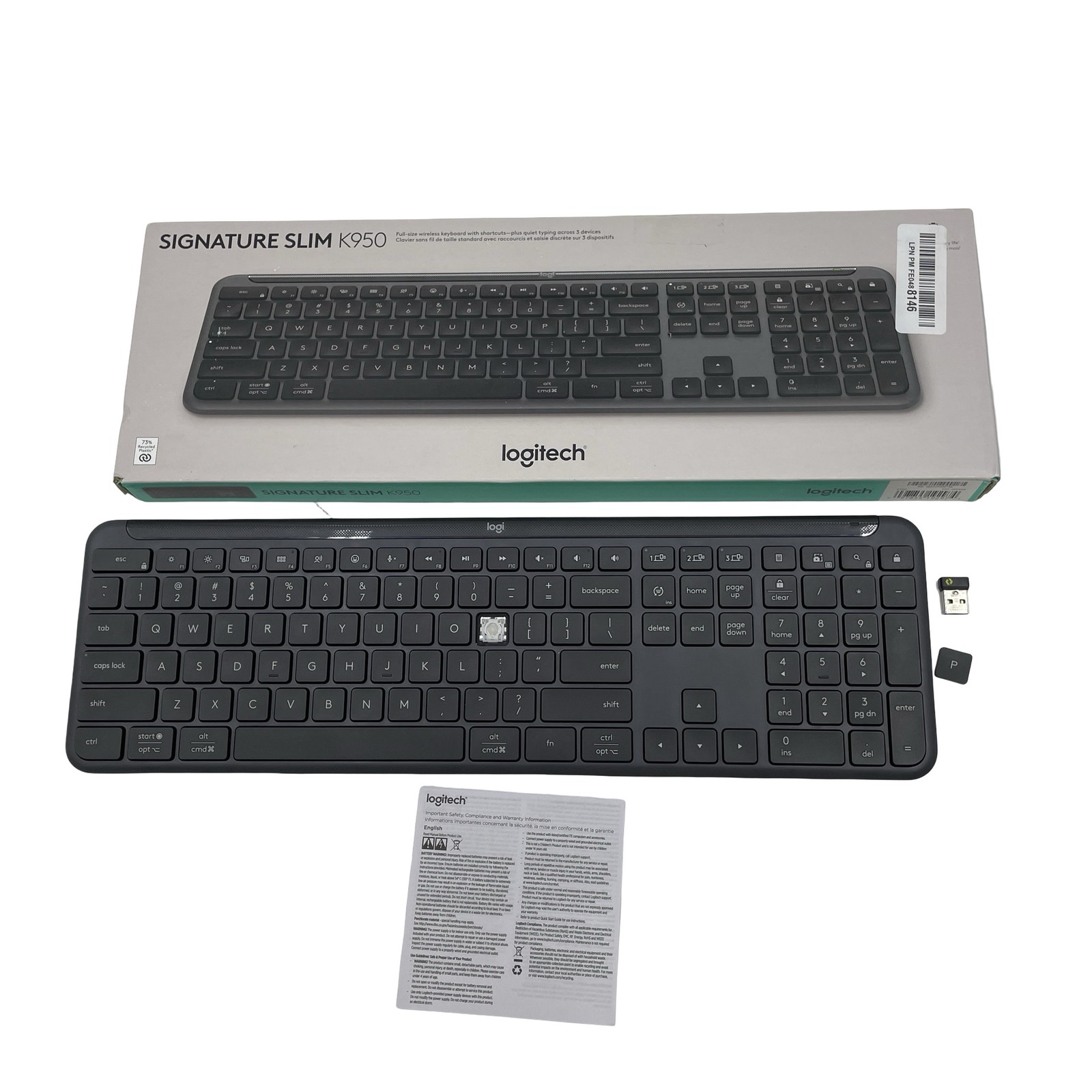 Logitech Signature Slim K950 Wireless Keyboard Quiet Typing Graphite #BB2974