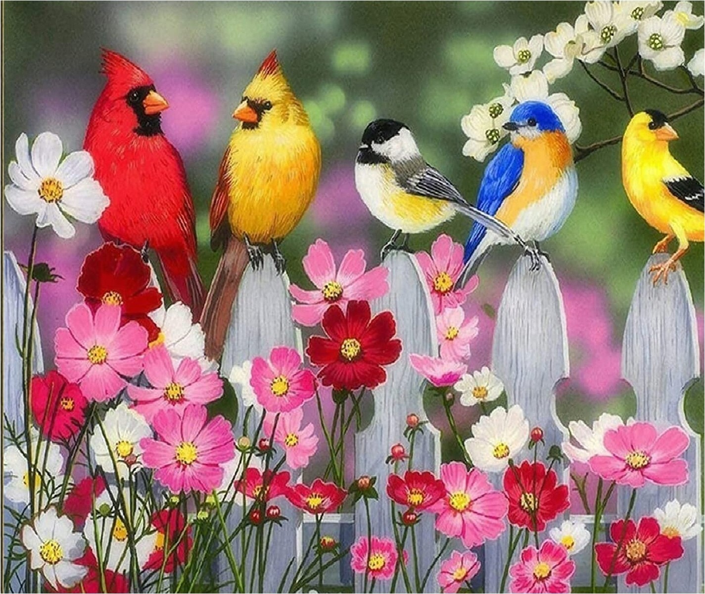 BIRD LOVER'S CARDINAL CHICKADEE BLUEBIRD ON A FENCE COMPUTER MOUSE PAD  9 x 7